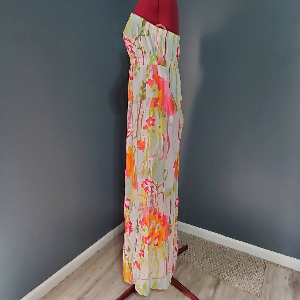 Old Navy Linen Blend Strapless Floral Maxi Dress - Multicolor Size Small - Picture 2 of 6